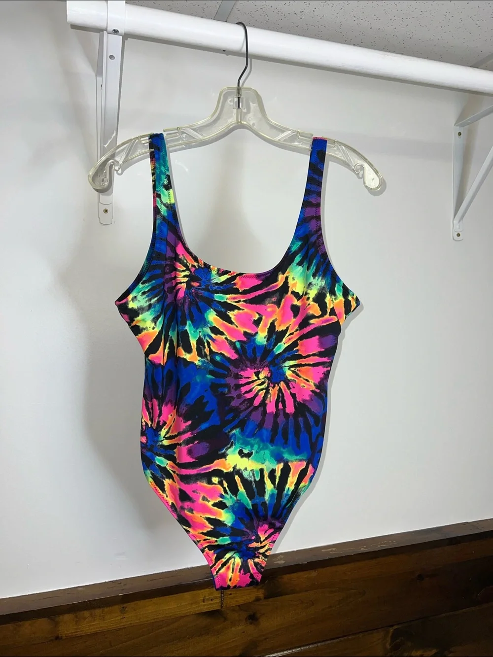 PINK‎ Victoria's Secret Neon Rainbow Tie Dye One Piece Bathing Suit- M